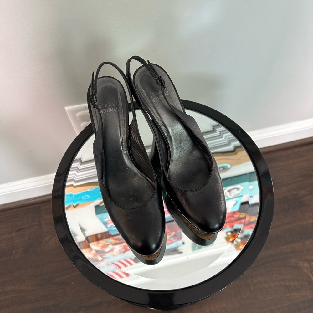 Stuart Weitzman Black Platform Slingback Heels - image 6